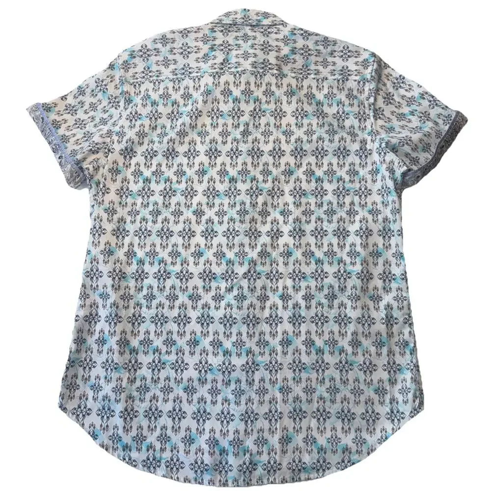 Robert Graham Mens Shirt Medium Teal Pattern Button‎ Front Flip Cuff